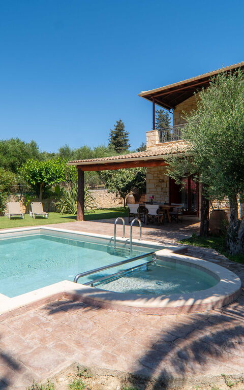 Villa Vrisses: Balcony / Terrace / Patio, Building Exterior, Garden, Outdoor, Pool